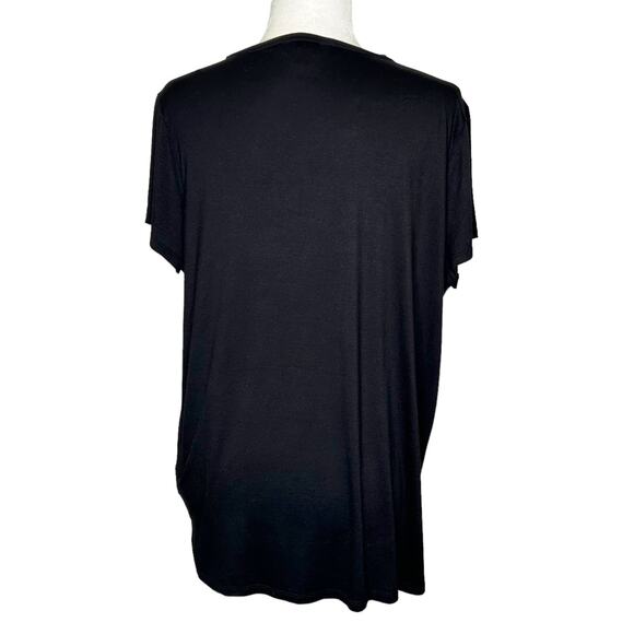 Rock & Republic Faux Leather Mixed Fabric Lazer Cut Short Sleeve Top - Picture 4 of 7